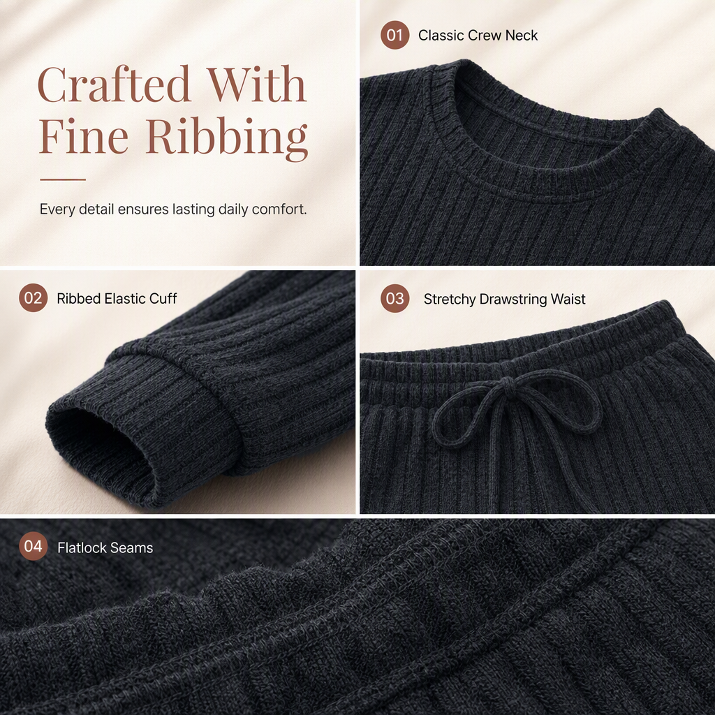 Women's Casual Brushed Ribbed Knit 2-Piece Lounge Set