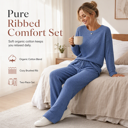 Women's Casual Brushed Ribbed Knit 2-Piece Lounge Set
