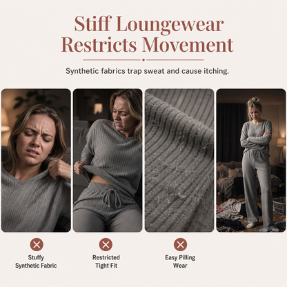 Women's Casual Brushed Ribbed Knit 2-Piece Lounge Set