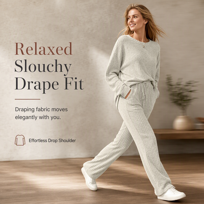 Women's Casual Brushed Ribbed Knit 2-Piece Lounge Set