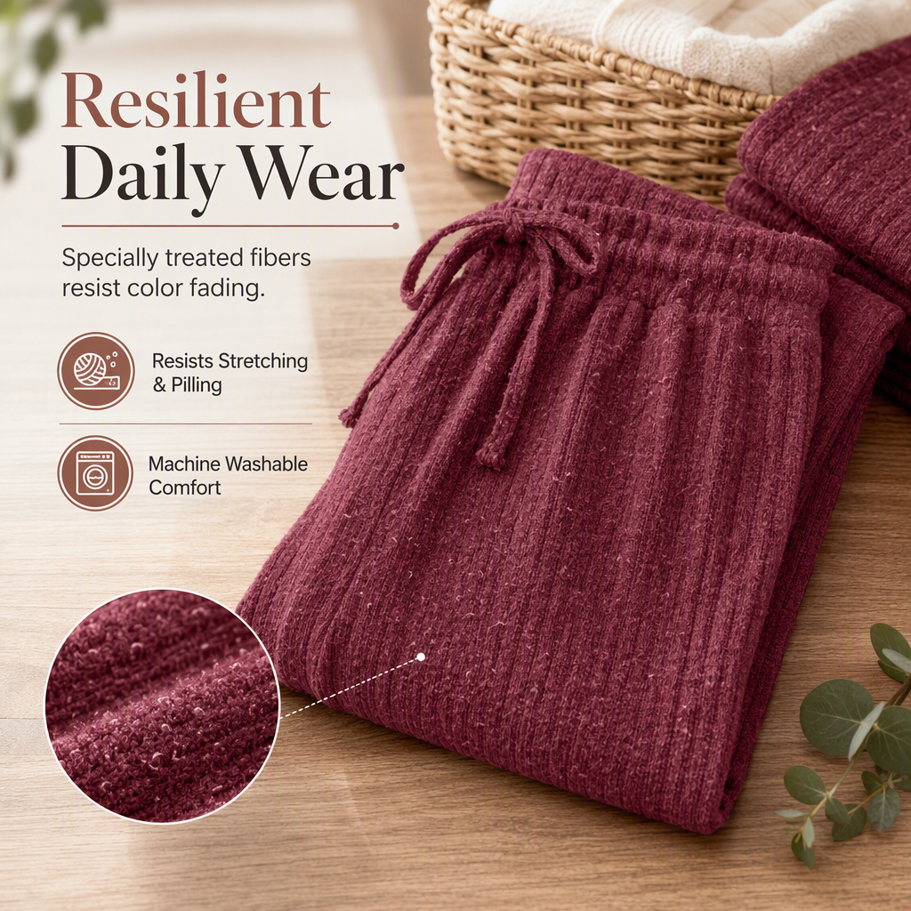 Women's Casual Brushed Ribbed Knit 2-Piece Lounge Set
