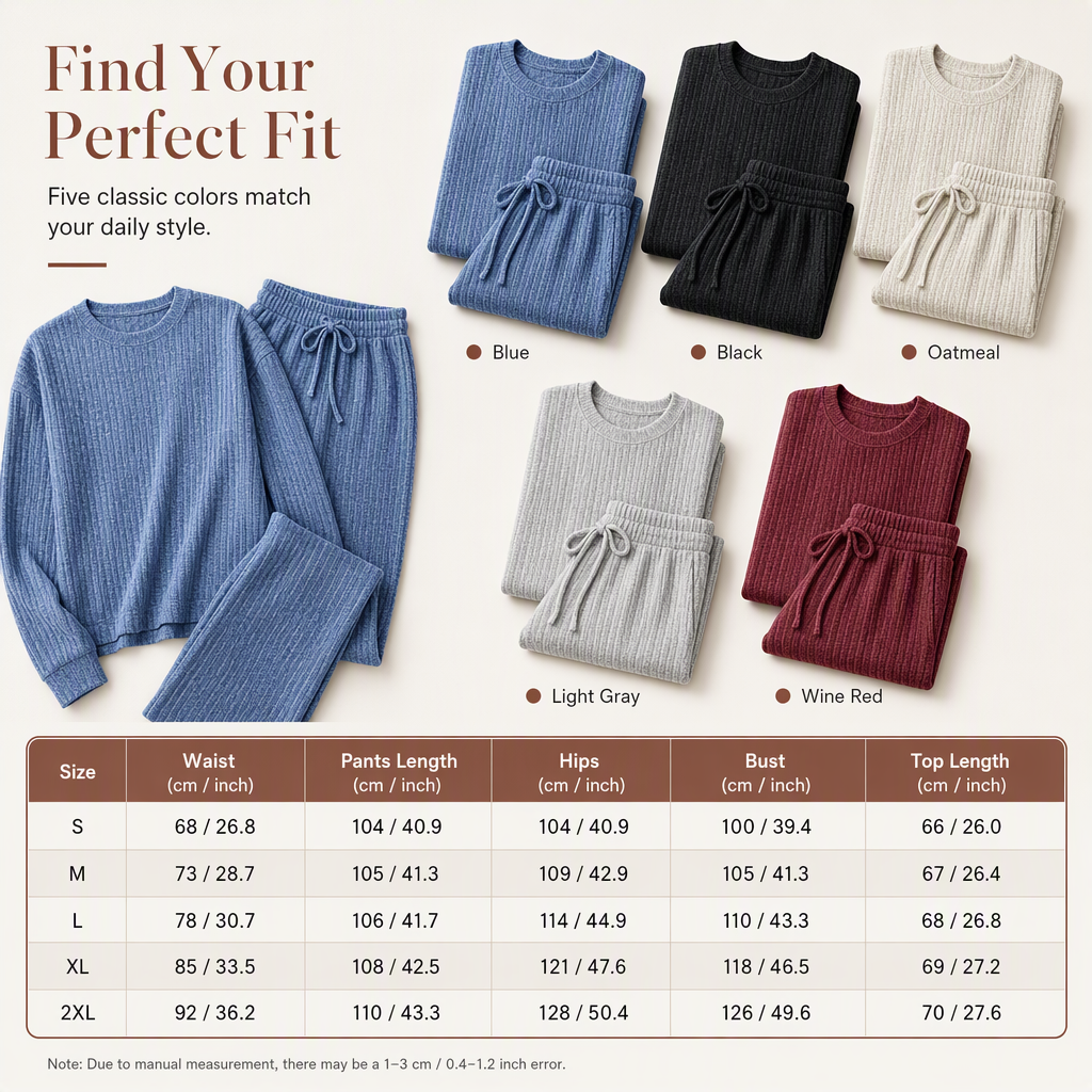 Women's Casual Brushed Ribbed Knit 2-Piece Lounge Set