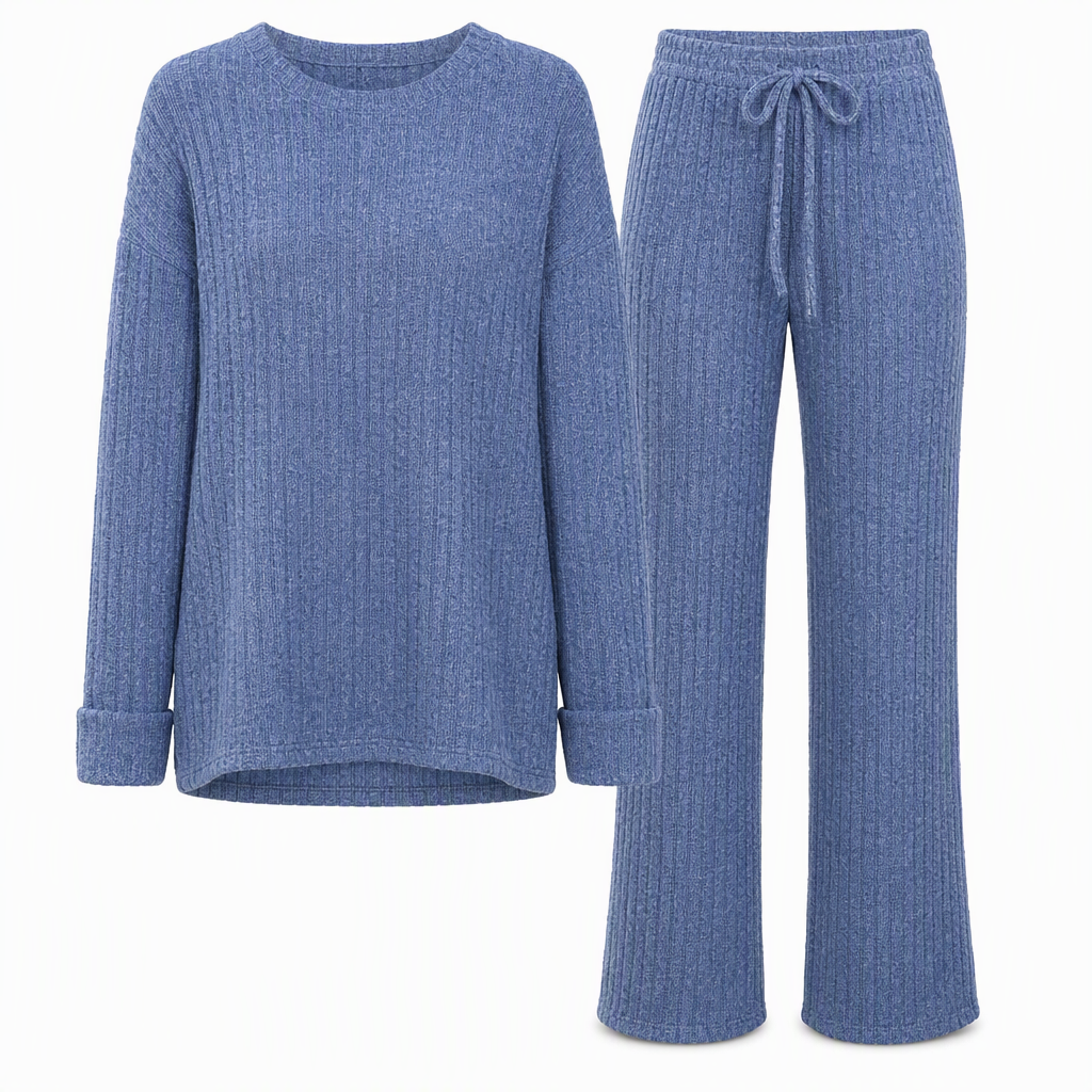 Women's Casual Brushed Ribbed Knit 2-Piece Lounge Set
