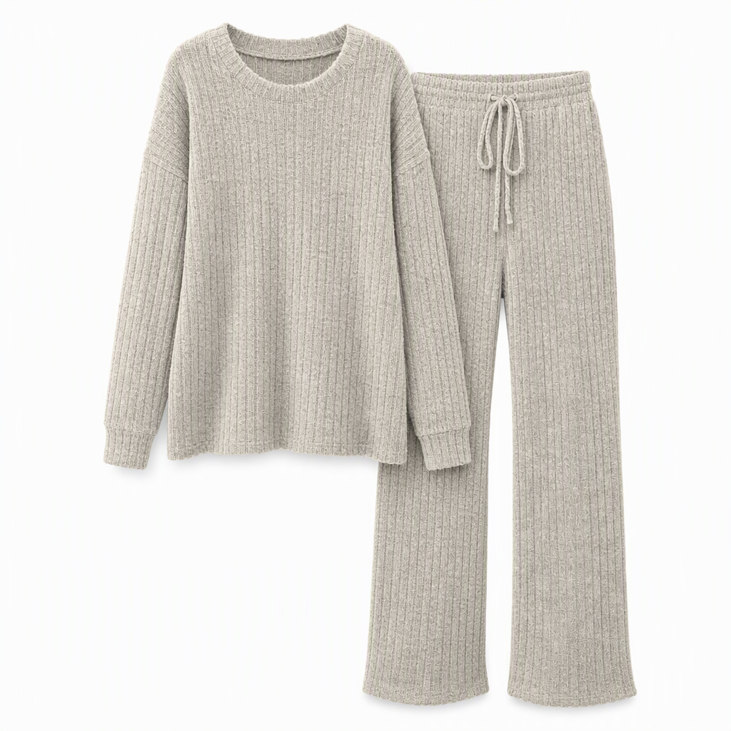 Women's Casual Brushed Ribbed Knit 2-Piece Lounge Set