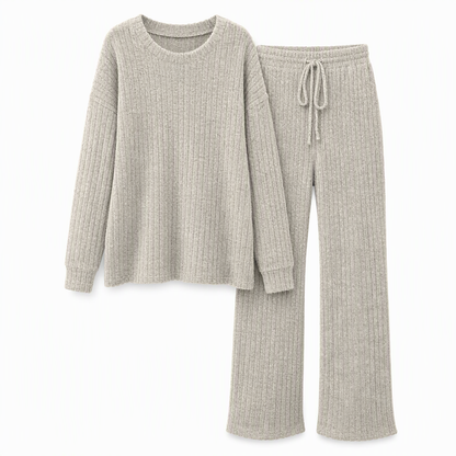 Women's Casual Brushed Ribbed Knit 2-Piece Lounge Set