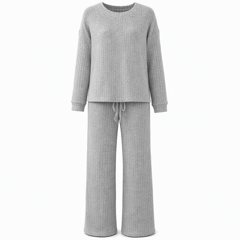 Women's Casual Brushed Ribbed Knit 2-Piece Lounge Set