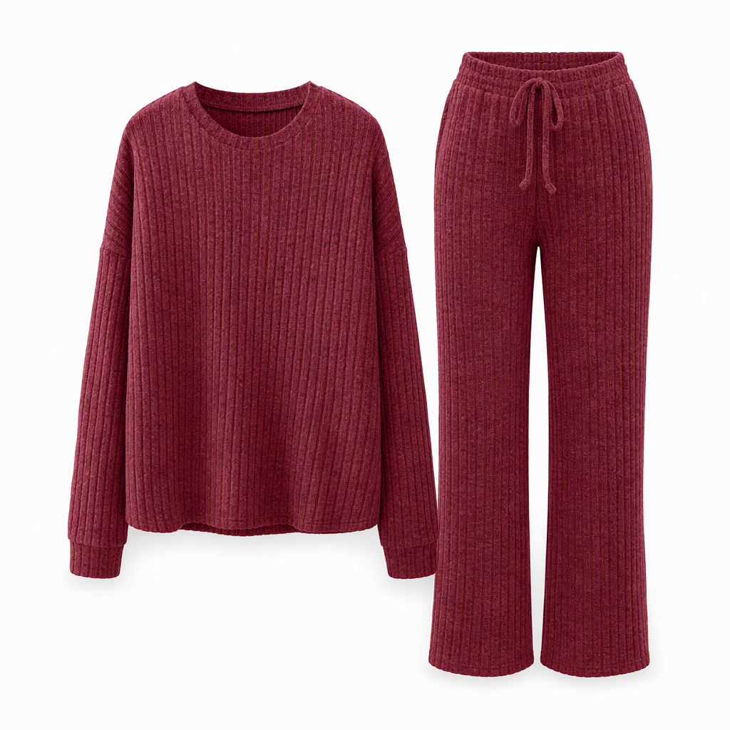 Women's Casual Brushed Ribbed Knit 2-Piece Lounge Set