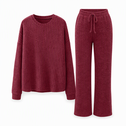 Women's Casual Brushed Ribbed Knit 2-Piece Lounge Set