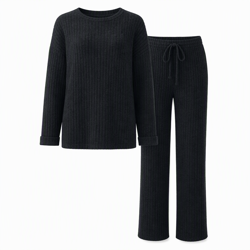 Women's Casual Brushed Ribbed Knit 2-Piece Lounge Set