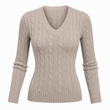 Women's V-Neck Cable Knit Sweater Long Sleeve Soft Warm Knitted Pullover