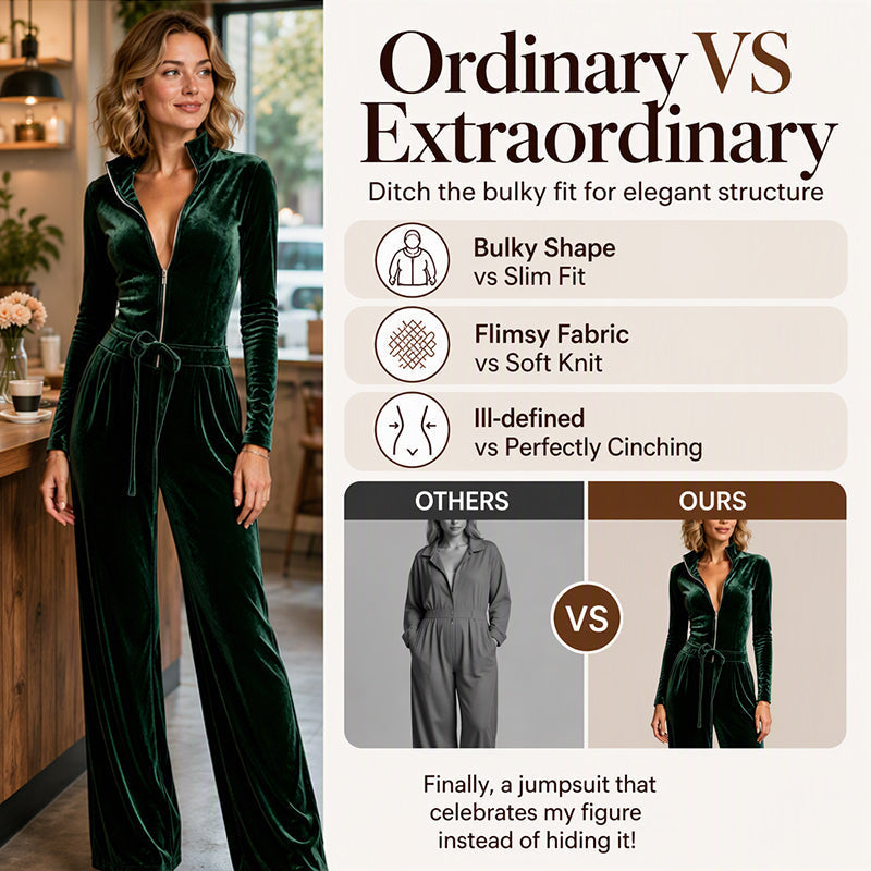 Women's Chic Stand Collar Velvet Jumpsuit
