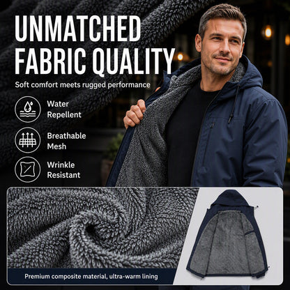 Men's Windproof Plush-Lined Hooded Jacket
