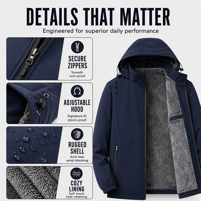 Men's Windproof Plush-Lined Hooded Jacket