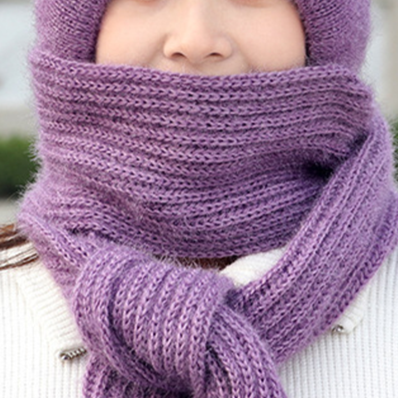 Women's 2-in-1 Knit Beanie Hat with Integrated Scarf Hood