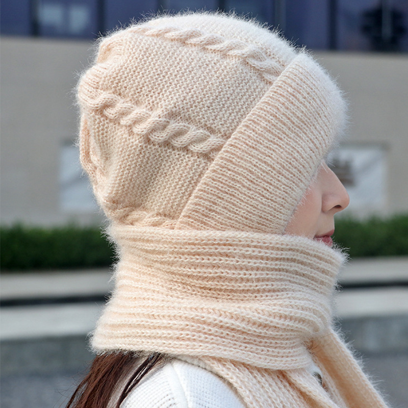 Women's 2-in-1 Knit Beanie Hat with Integrated Scarf Hood