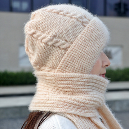 Women's 2-in-1 Knit Beanie Hat with Integrated Scarf Hood
