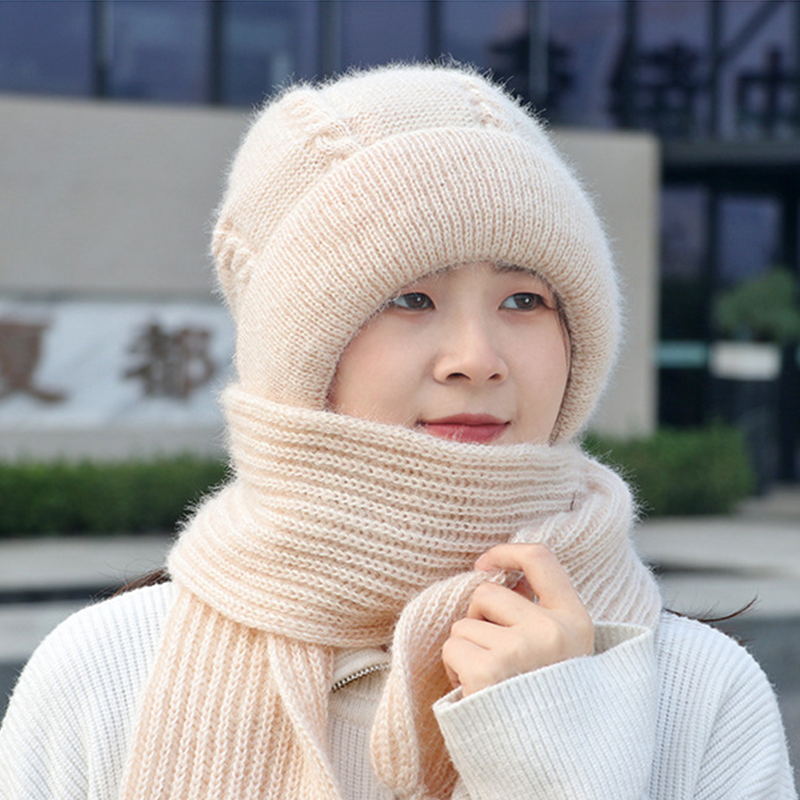 Women's 2-in-1 Knit Beanie Hat with Integrated Scarf Hood