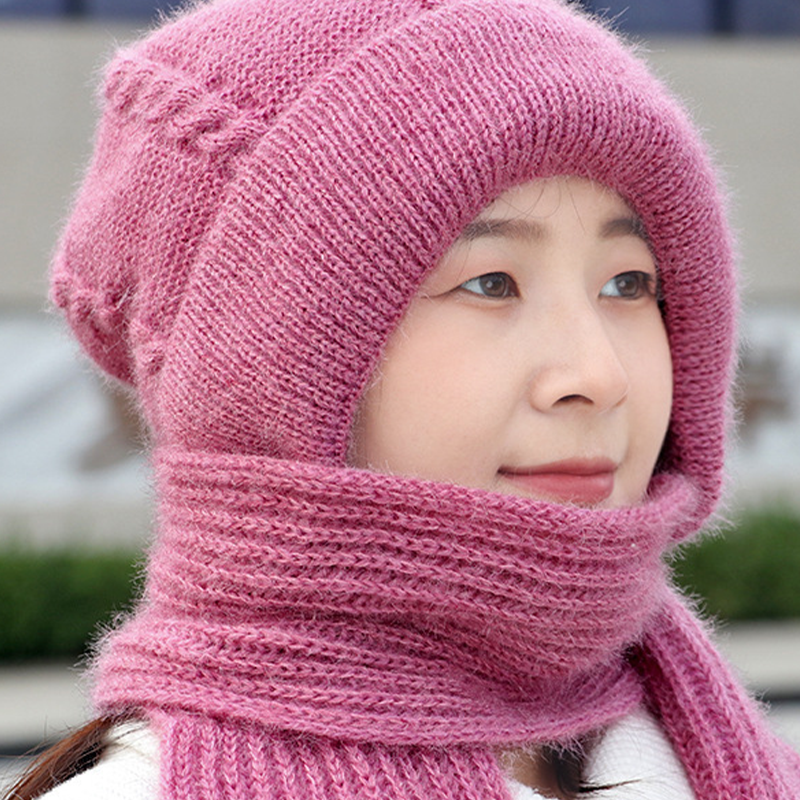 Women's 2-in-1 Knit Beanie Hat with Integrated Scarf Hood