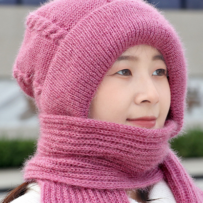 Women's 2-in-1 Knit Beanie Hat with Integrated Scarf Hood