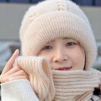 Women's 2-in-1 Knit Beanie Hat with Integrated Scarf Hood