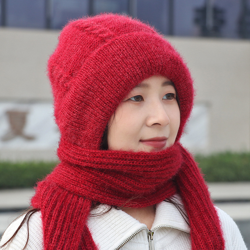 Women's 2-in-1 Knit Beanie Hat with Integrated Scarf Hood