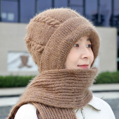 Women's 2-in-1 Knit Beanie Hat with Integrated Scarf Hood