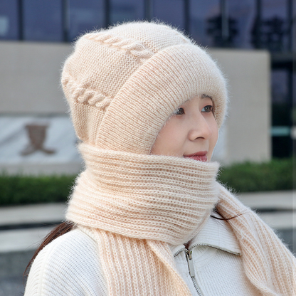 Women's 2-in-1 Knit Beanie Hat with Integrated Scarf Hood