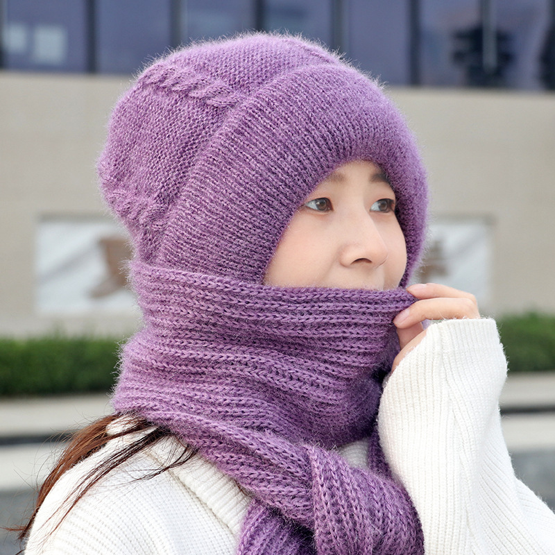 Women's 2-in-1 Knit Beanie Hat with Integrated Scarf Hood