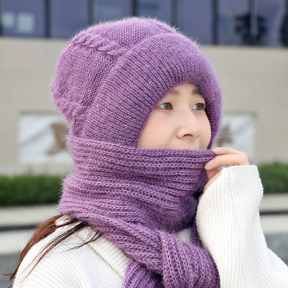 Women's 2-in-1 Knit Beanie Hat with Integrated Scarf Hood