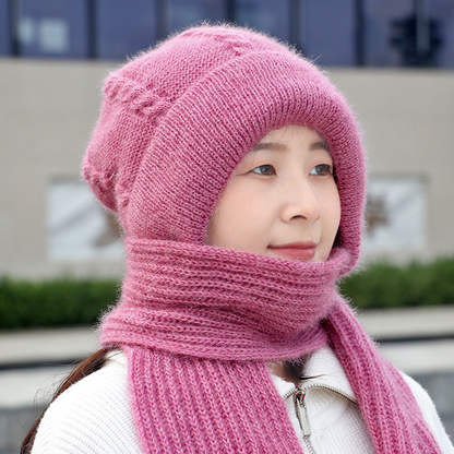 Women's 2-in-1 Knit Beanie Hat with Integrated Scarf Hood