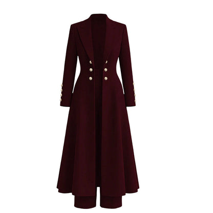 ⏰  💖Black Friday Mega Deal – 50% off!💖✨Women's Elegant Autumn 2 Piece Outfit Set with Retro Long Sleeve Coat and Simple Trousers