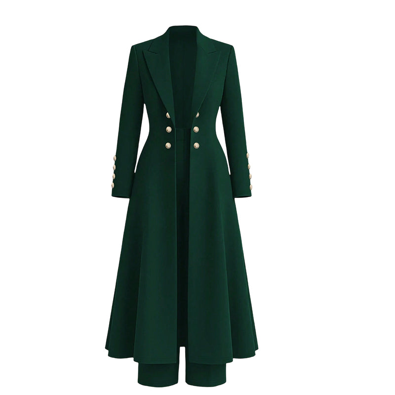 ⏰  💖Black Friday Mega Deal – 50% off!💖✨Women's Elegant Autumn 2 Piece Outfit Set with Retro Long Sleeve Coat and Simple Trousers