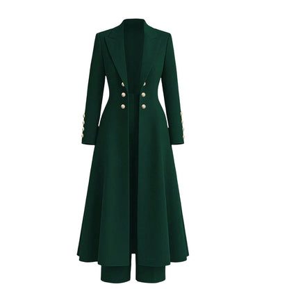 ⏰  💖Black Friday Mega Deal – 50% off!💖✨Women's Elegant Autumn 2 Piece Outfit Set with Retro Long Sleeve Coat and Simple Trousers