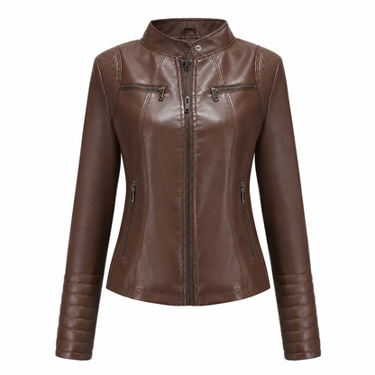 Women's Faux Leather Biker Lightweight Short Motorcycle Coat for Spring and Autumn