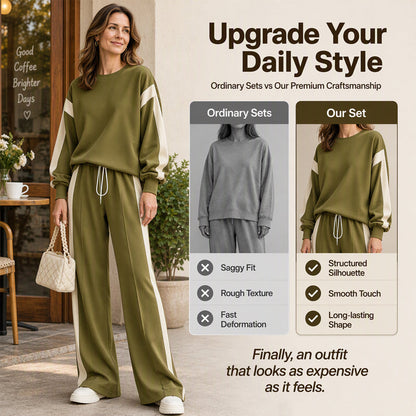 Women's Crewneck Sweatshirt & Wide-Leg Pants Set