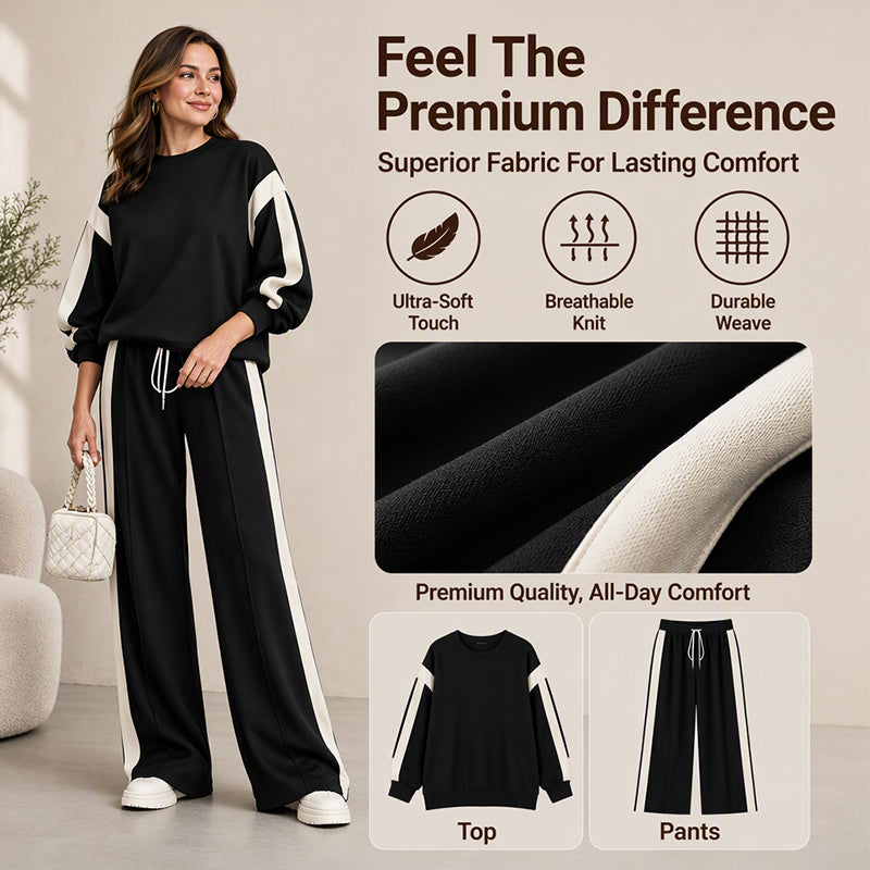 Women's Crewneck Sweatshirt & Wide-Leg Pants Set