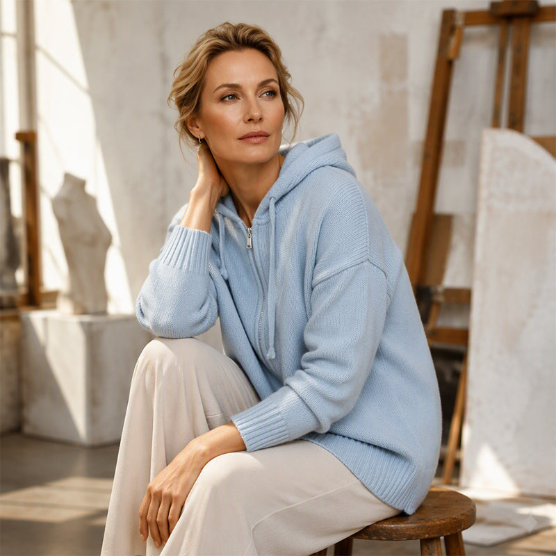 🧥 Cozy Chic Loose Zip-Up Hooded Knit Cardigan Coat – S to 3XL