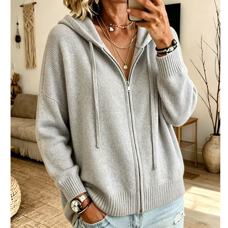 🧥 Cozy Chic Loose Zip-Up Hooded Knit Cardigan Coat – S to 3XL
