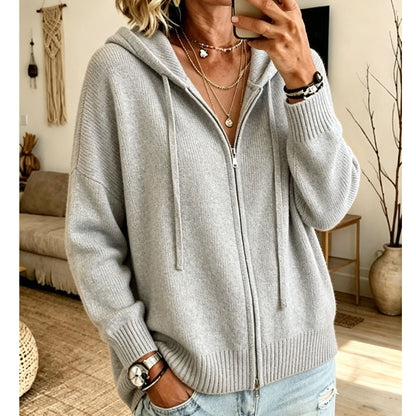 🧥 Cozy Chic Loose Zip-Up Hooded Knit Cardigan Coat – S to 3XL