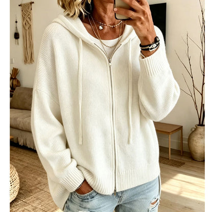 🧥 Cozy Chic Loose Zip-Up Hooded Knit Cardigan Coat – S to 3XL
