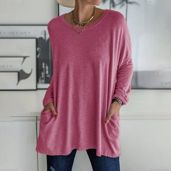 👕 Effortless Flared Hem Long-Sleeve Tunic with Pockets – S to 5XL