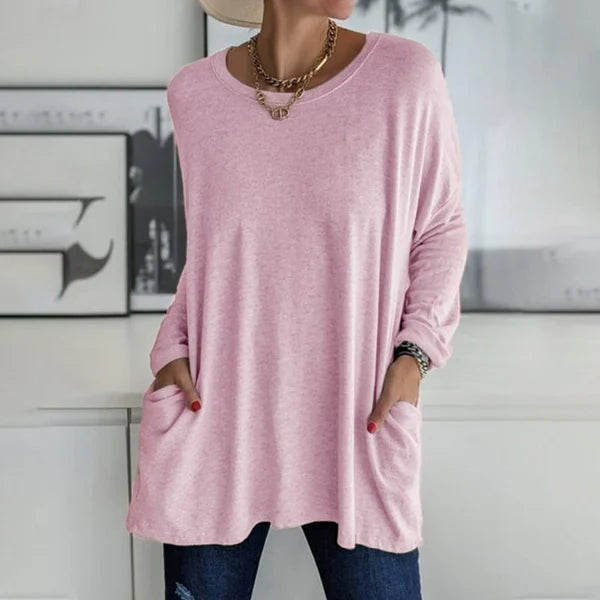 👕 Effortless Flared Hem Long-Sleeve Tunic with Pockets – S to 5XL