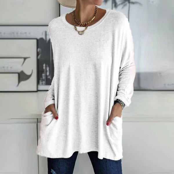 👕 Effortless Flared Hem Long-Sleeve Tunic with Pockets – S to 5XL