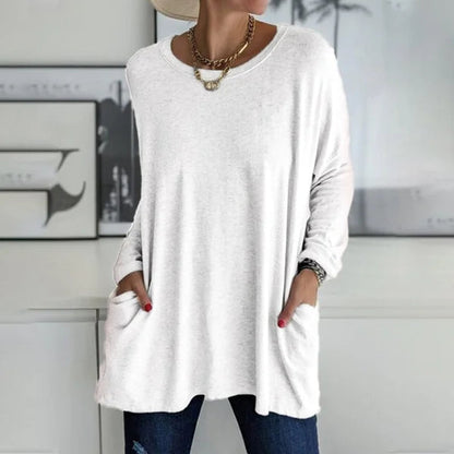 👕 Effortless Flared Hem Long-Sleeve Tunic with Pockets – S to 5XL