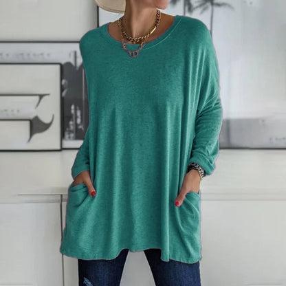 👕 Effortless Flared Hem Long-Sleeve Tunic with Pockets – S to 5XL