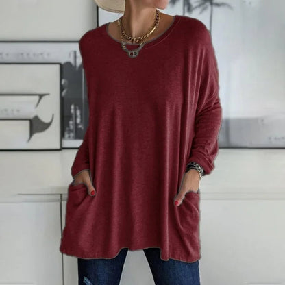 👕 Effortless Flared Hem Long-Sleeve Tunic with Pockets – S to 5XL