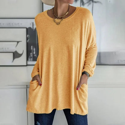 👕 Effortless Flared Hem Long-Sleeve Tunic with Pockets – S to 5XL