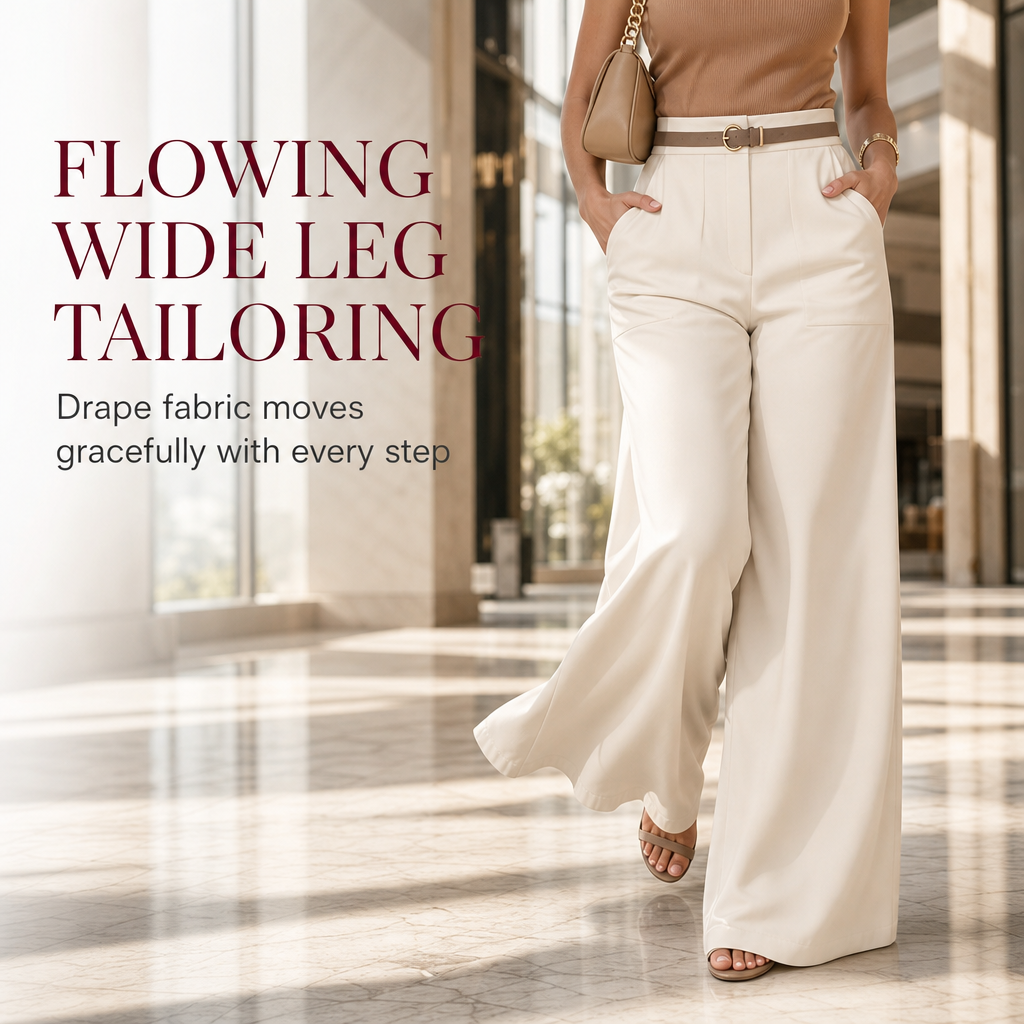 👖 High-Waisted Flowing Wide-Leg Suit Pants – Crease-Resistant Drape | S to 2XL