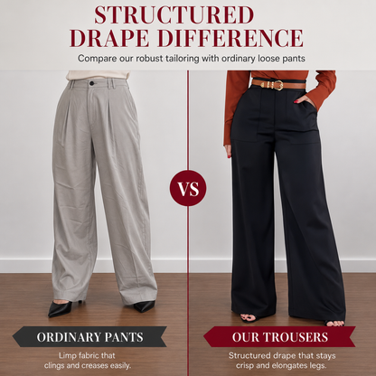 👖 High-Waisted Flowing Wide-Leg Suit Pants – Crease-Resistant Drape | S to 2XL