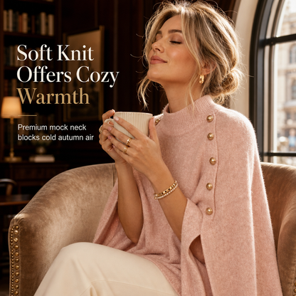 Women's Buttoned Knit Cape Poncho Sweater